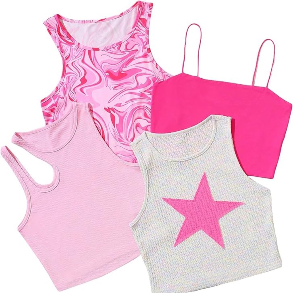 Y2K Women's set of 4 Crop Tops Cut Out, Graphic Print, Barbie Core sizes S-XL